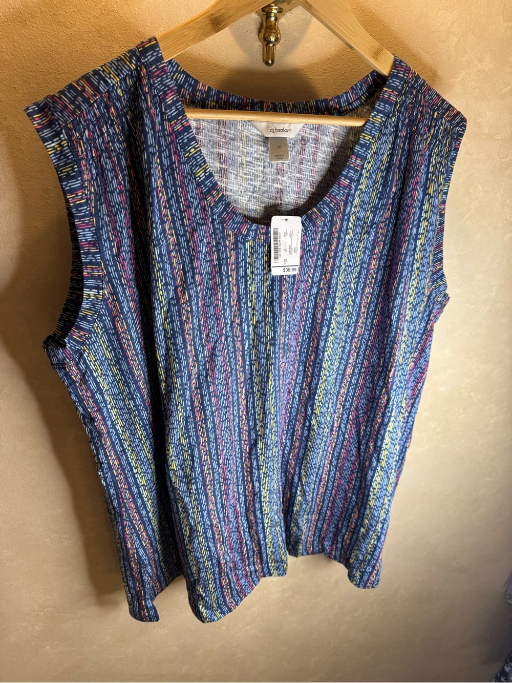 CJ Banks Navy Multicolor Striped Sleeveless Tank